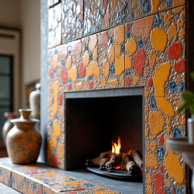 Revestimiento cerámico artístico para chimenea