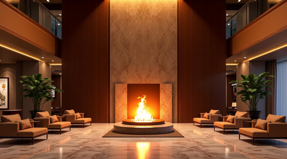 Chimenea de lujo en lobby de hotel